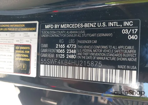 2017 Mercedes-Benz C 300 Sport 4Matic из США, поврежденный, VIN 55SWF4KB4HU215875